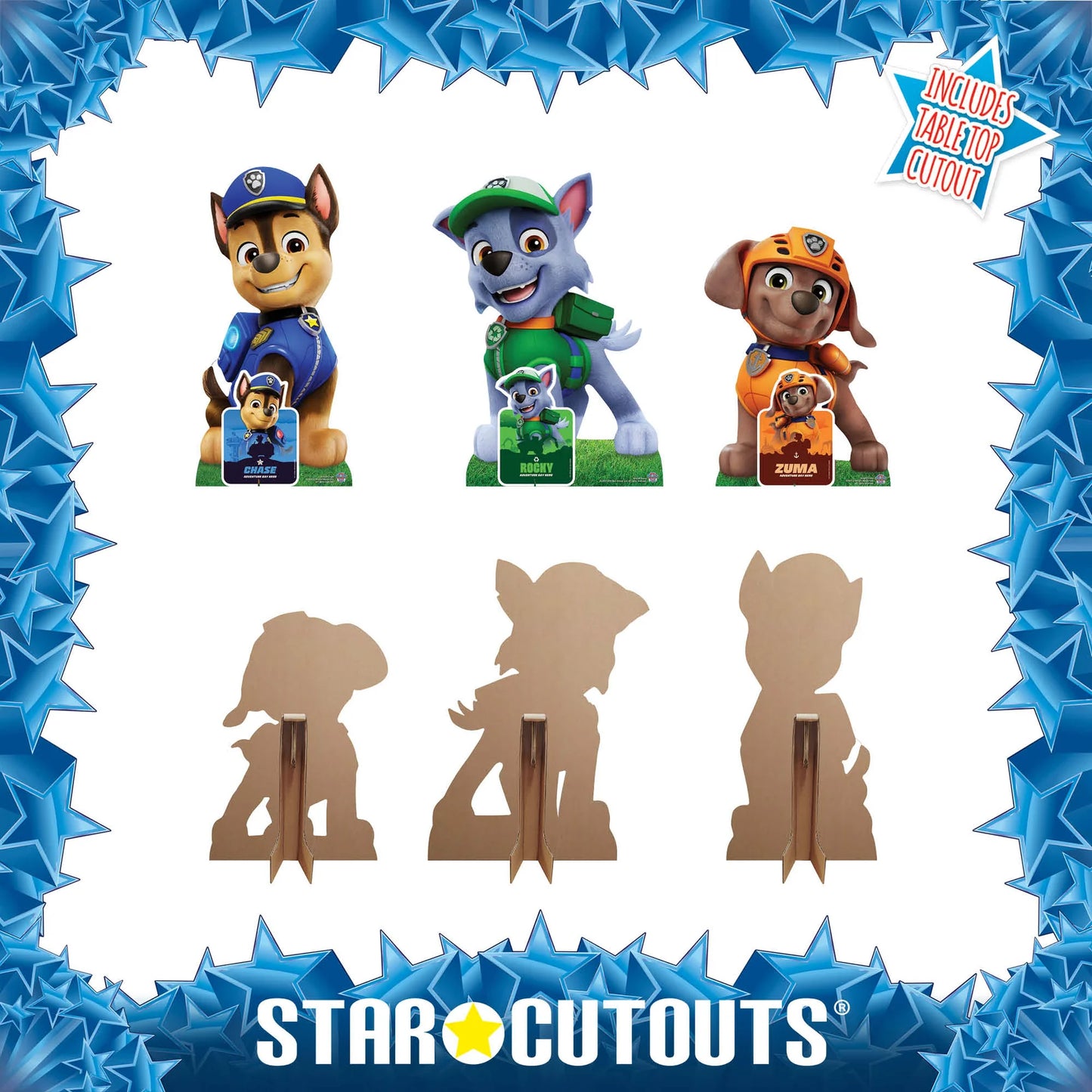 Chase, Rocky and Zuma Paw Patrol Multi Pack Bundle Cardboard Cut Outs 66cm - Anilas UK