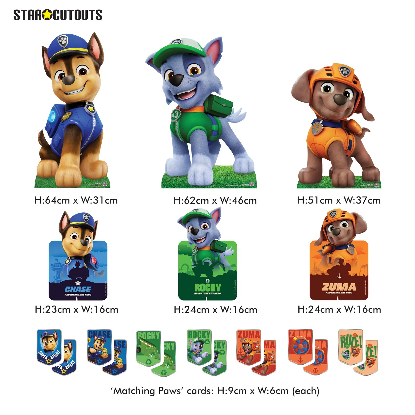 Chase, Rocky and Zuma Paw Patrol Multi Pack Bundle Cardboard Cut Outs 66cm - Anilas UK