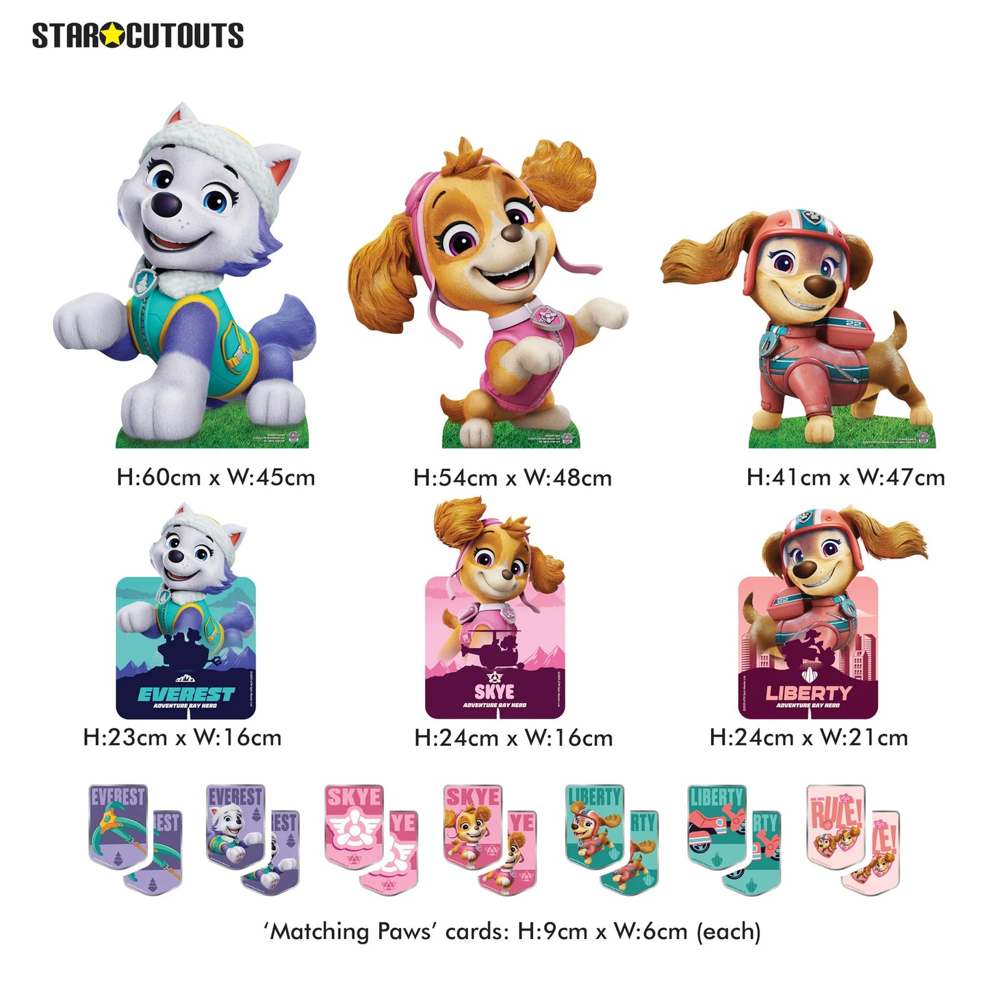 Skye, Liberty and Everest Paw Patrol Multi Pack Bundle Cardboard Cut Outs 66cm - Anilas UK