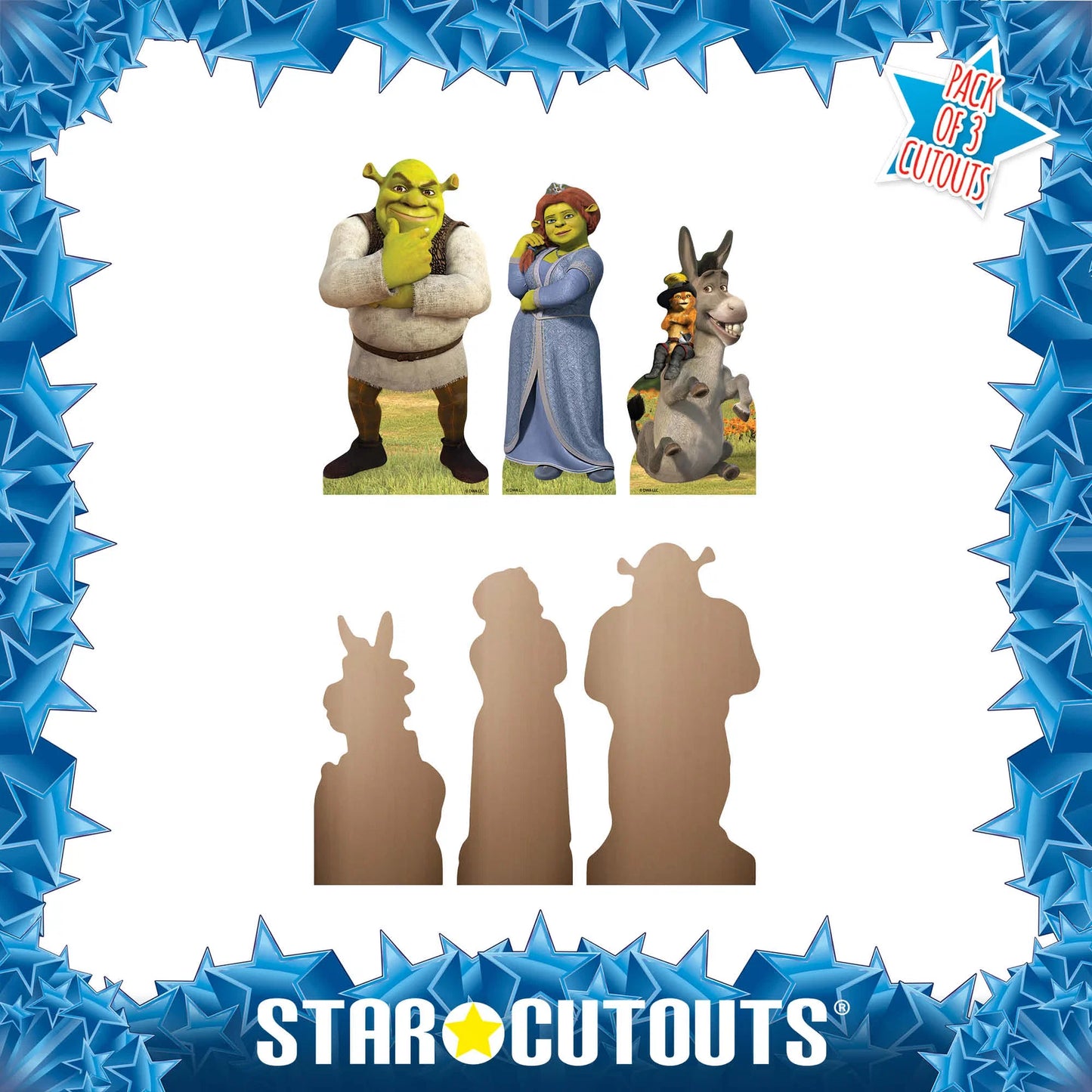 Shrek Fiona Puss in Boots & Donkey Shelf Top Pack Cardboard Cutouts Height 29cm