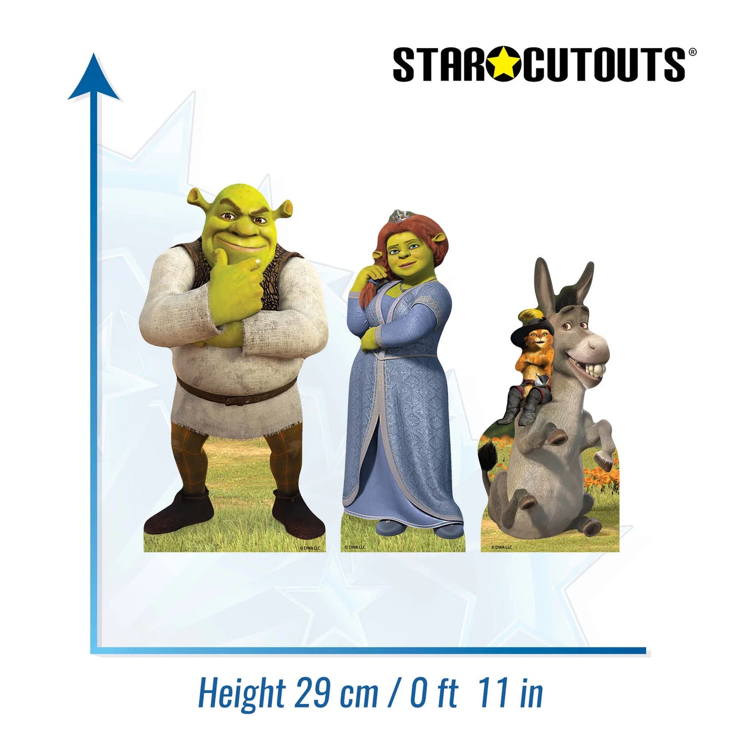Shrek Fiona Puss in Boots & Donkey Shelf Top Pack Cardboard Cutouts Height 29cm
