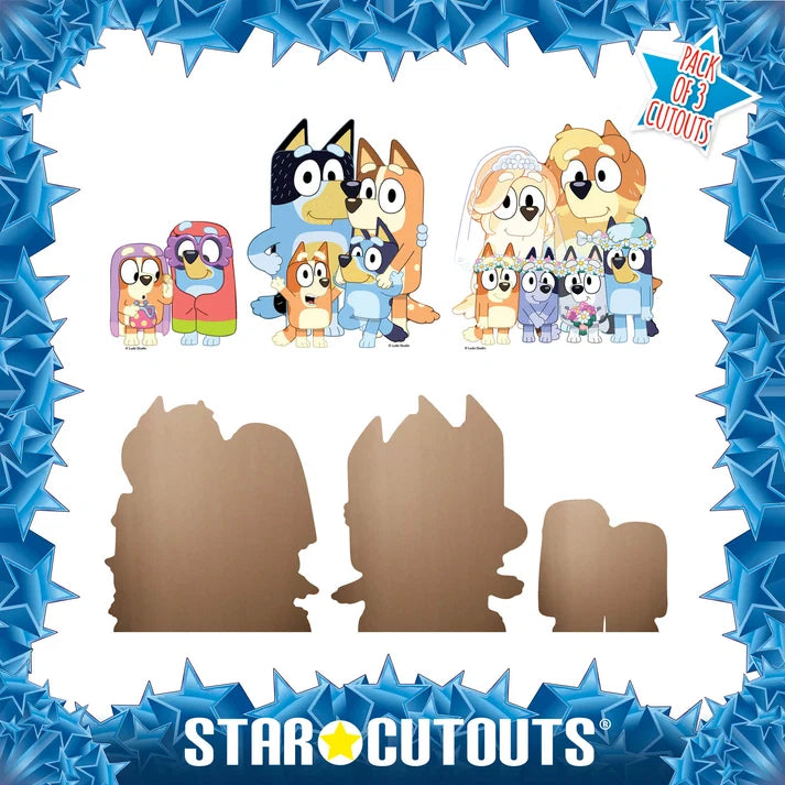 Bluey & Bingo, Grannies, Heeler Family & Bluey Family Wedding Shelf Top Pack Cardboard Cutouts Height 21cm