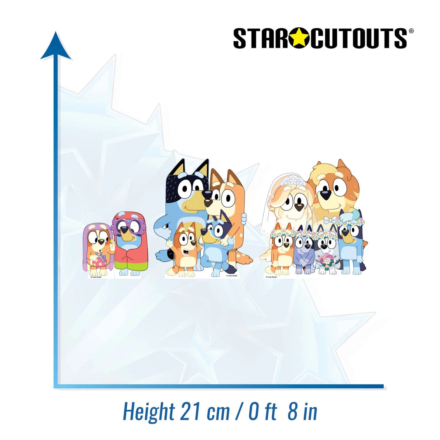 Bluey & Bingo, Grannies, Heeler Family & Bluey Family Wedding Shelf Top Pack Cardboard Cutouts Height 21cm