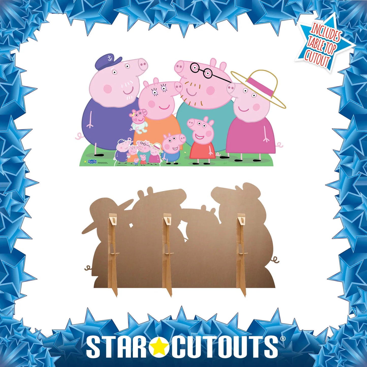 Peppa Pig Family Group Cutout - Peppa, George, Mummy, Daddy, Grandpa, Granny and Baby Evie Pig Cardboard Cut Out Height 91cm