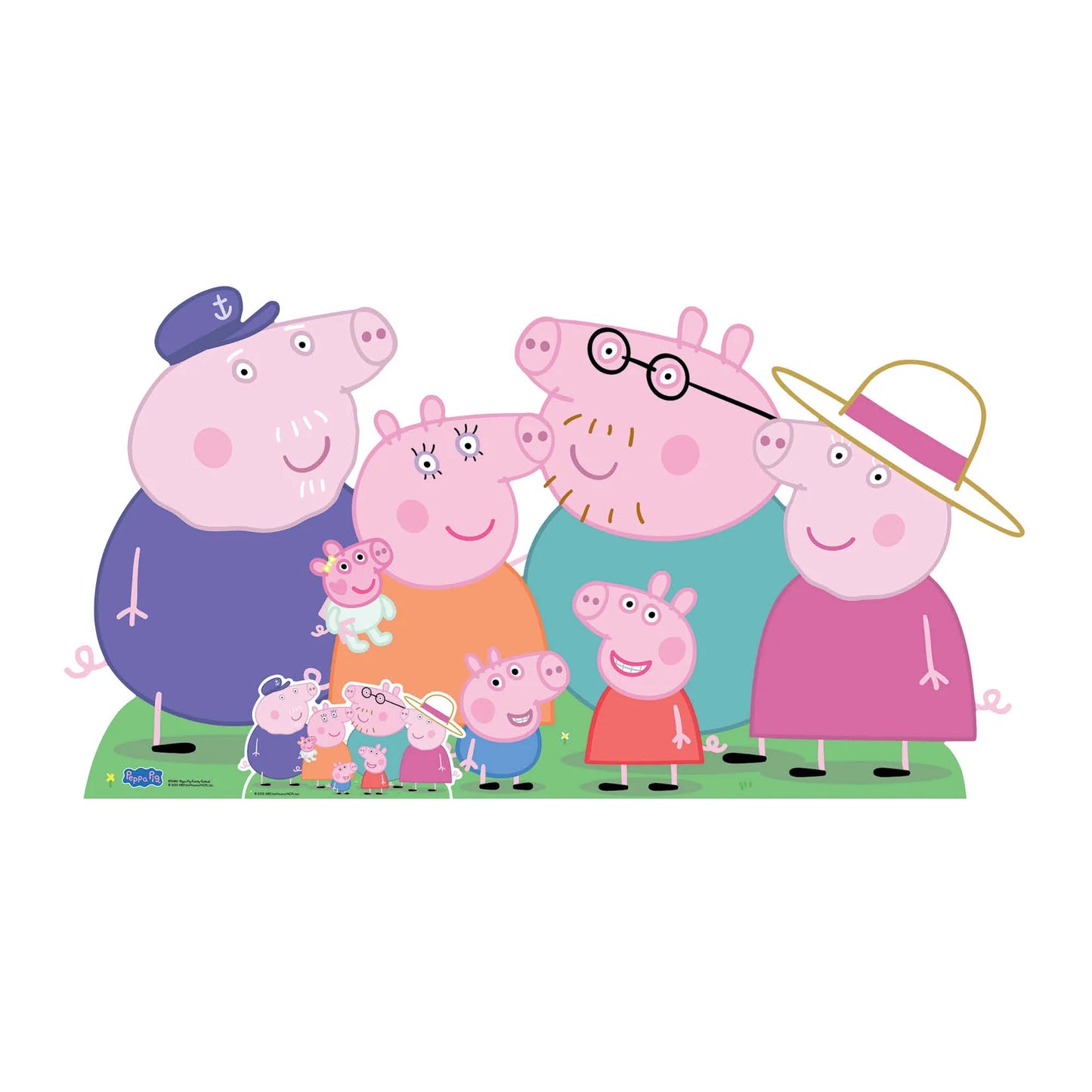 Peppa Pig Family Group Cutout - Peppa, George, Mummy, Daddy, Grandpa, Granny and Baby Evie Pig Cardboard Cut Out Height 91cm