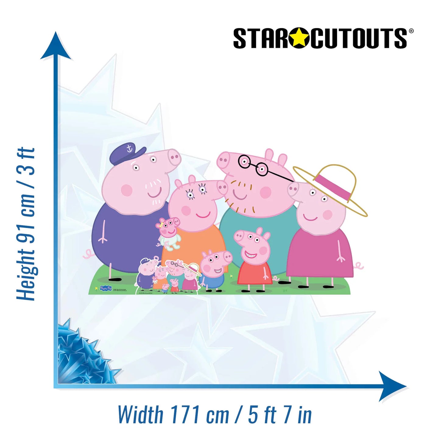 Peppa Pig Family Group Cutout - Peppa, George, Mummy, Daddy, Grandpa, Granny and Baby Evie Pig Cardboard Cut Out Height 91cm