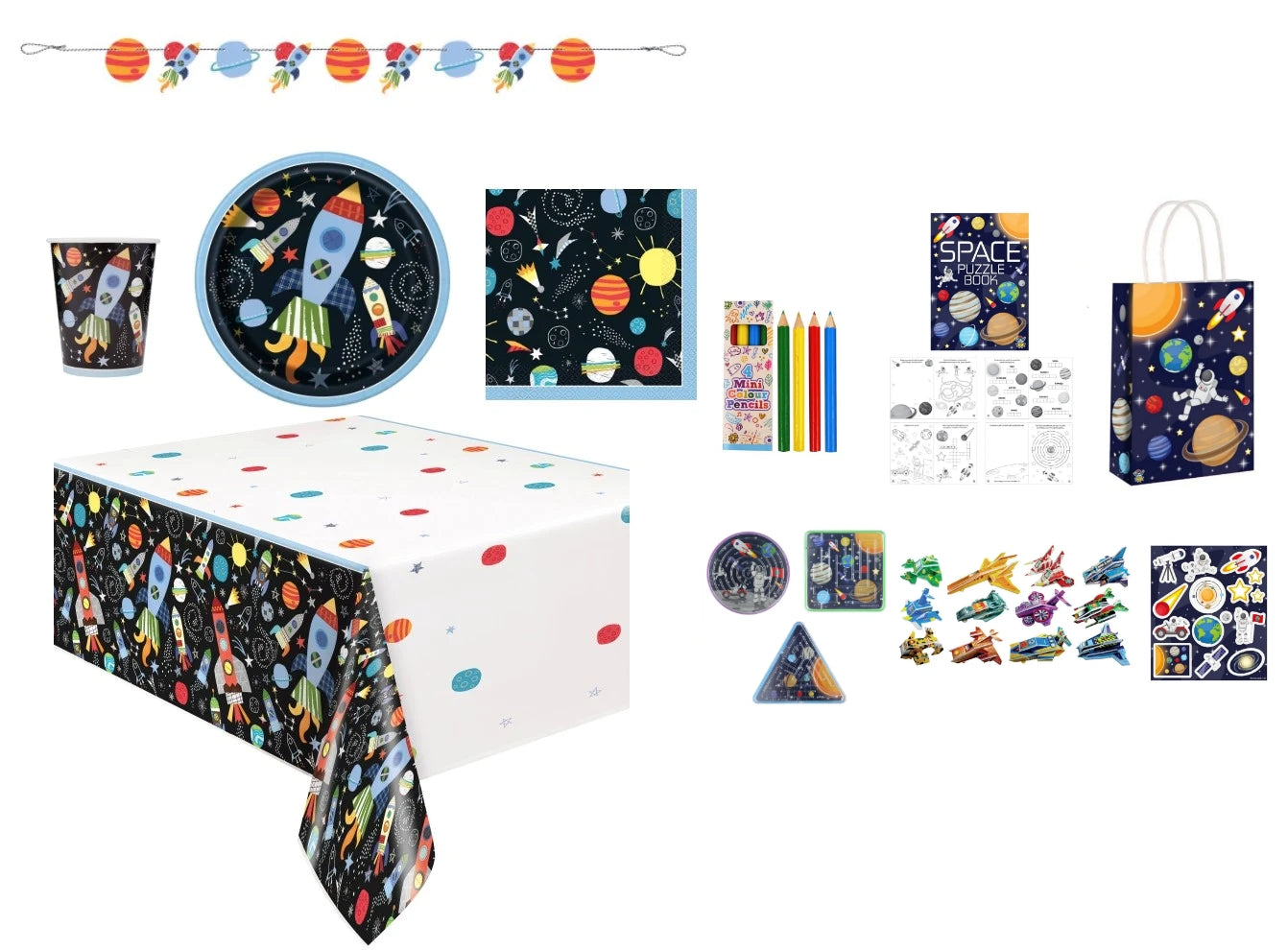Complete Space Themed Party Pack for 8 people Including Tableware and Favours - Anilas UK