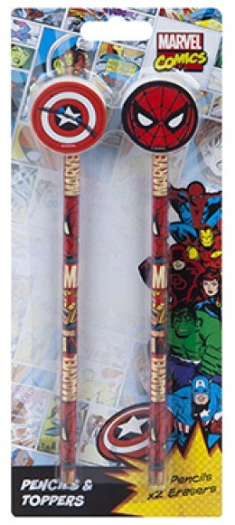 Spiderman and Captain America Marvel Pencil with Eraser Toppers - Anilas UK