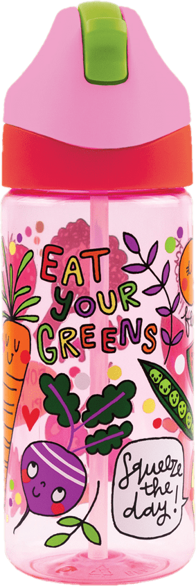 Rachel Ellen Designs Eat Your Greens Theme Children's  Water Bottle with Straw - Anilas UK