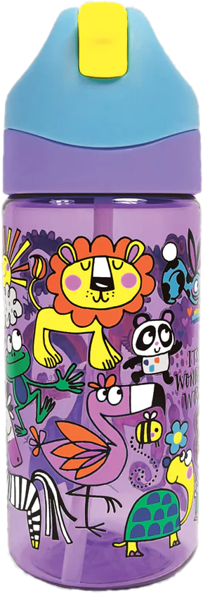 Rachel Ellen Designs It's A Wonderful World / Animals Theme Children's  Water Bottle with Straw - Anilas UK
