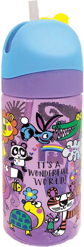 Rachel Ellen Designs It's A Wonderful World / Animals Theme Children's  Water Bottle with Straw - Anilas UK