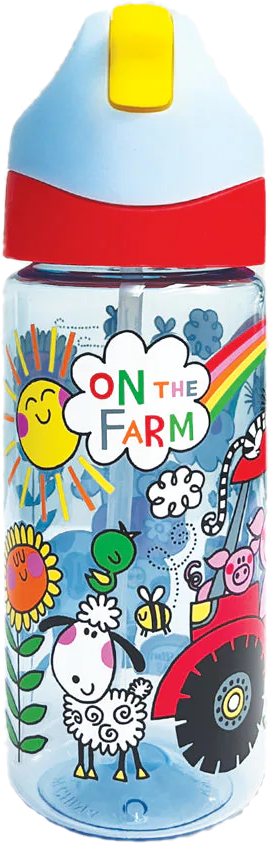 Rachel Ellen Designs On the Farm Theme Children's Water Bottle with Straw - Anilas UK