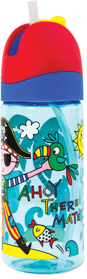 Rachel Ellen Designs Pirate Theme Children's  Water Bottle with Straw - Anilas UK