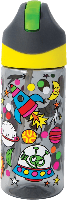 Rachel Ellen Designs Space Theme Children's  Water Bottle with Straw - Anilas UK