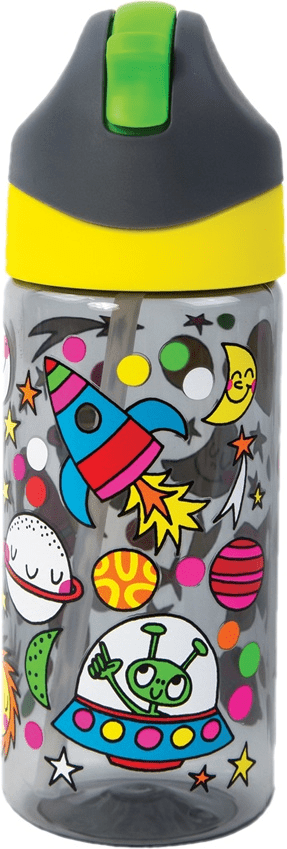 Rachel Ellen Designs Space Theme Children's  Water Bottle with Straw - Anilas UK