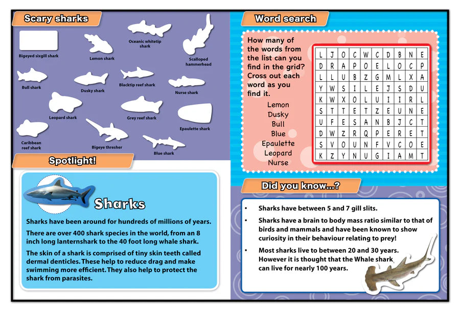 Discover Sharks Sticker Book - Find, Stick and Learn - Anilas UK