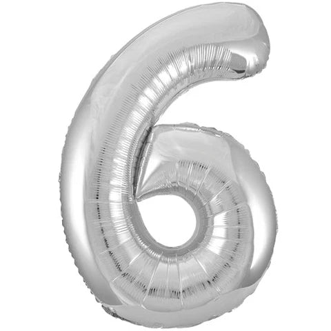 Silver Glitz Numeral 6 Foil Balloon 86cm