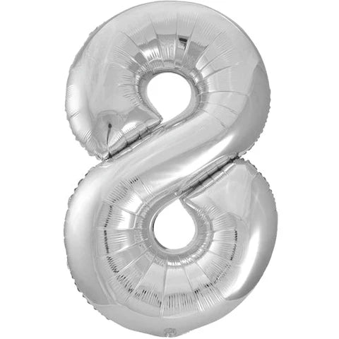 Silver Glitz Number 8 Foil Balloon 86cm