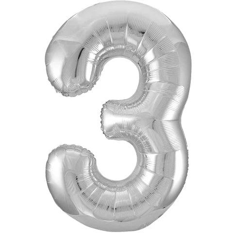 Silver Glitz Number 3 Foil Balloon 86cm