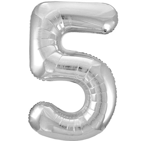 Silver Glitz Numeral 5 Foil Balloon 86cm