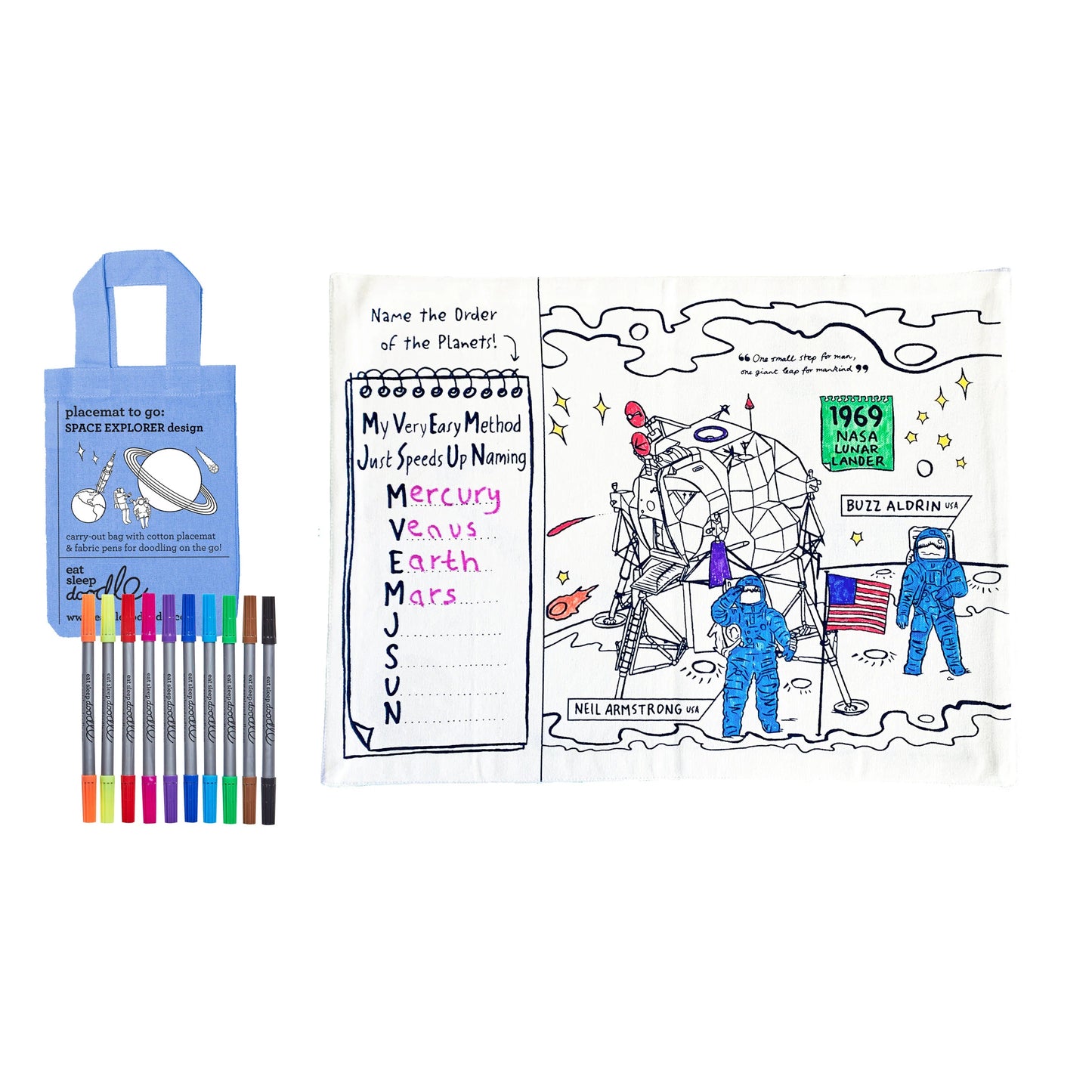 Eat Sleep Doodle's Space Explorer Placemat To Go & Colour In - Anilas UK