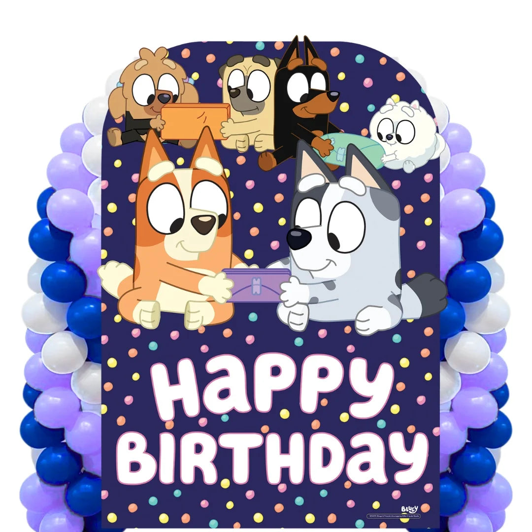Bluey and Friends Happy Birthday Child Sized Backdrop Cardboard Cutout Height 132cm