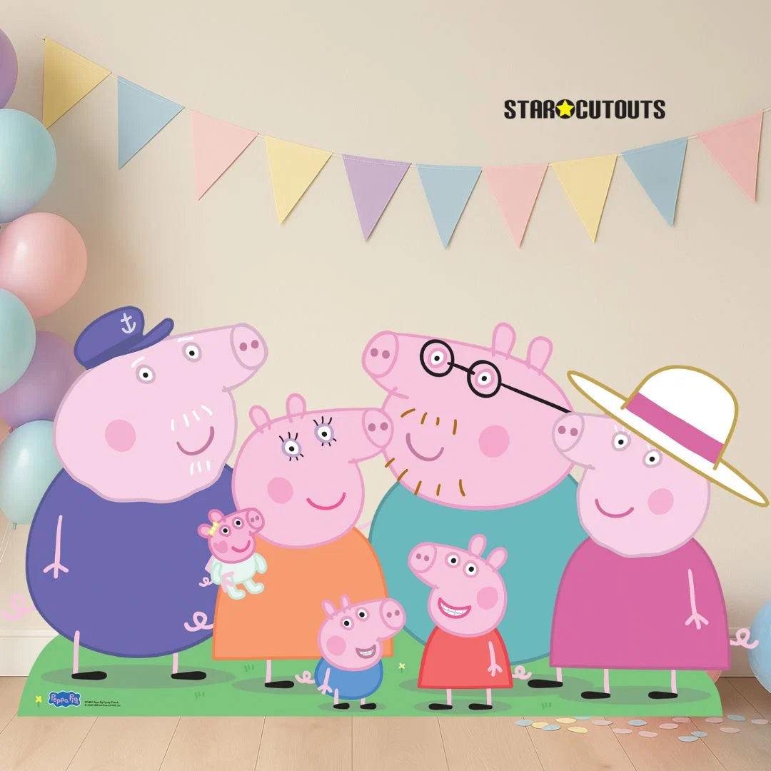 Peppa Pig Family Group Cutout - Peppa, George, Mummy, Daddy, Grandpa, Granny and Baby Evie Pig Cardboard Cut Out Height 91cm