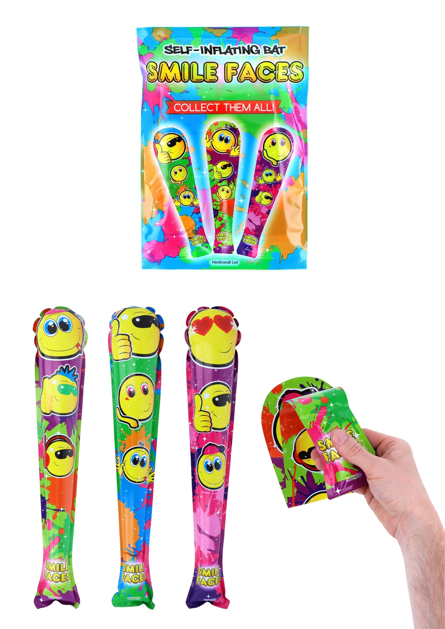 Self Inflating Yellow Smile Face Baseball Bat - Anilas UK