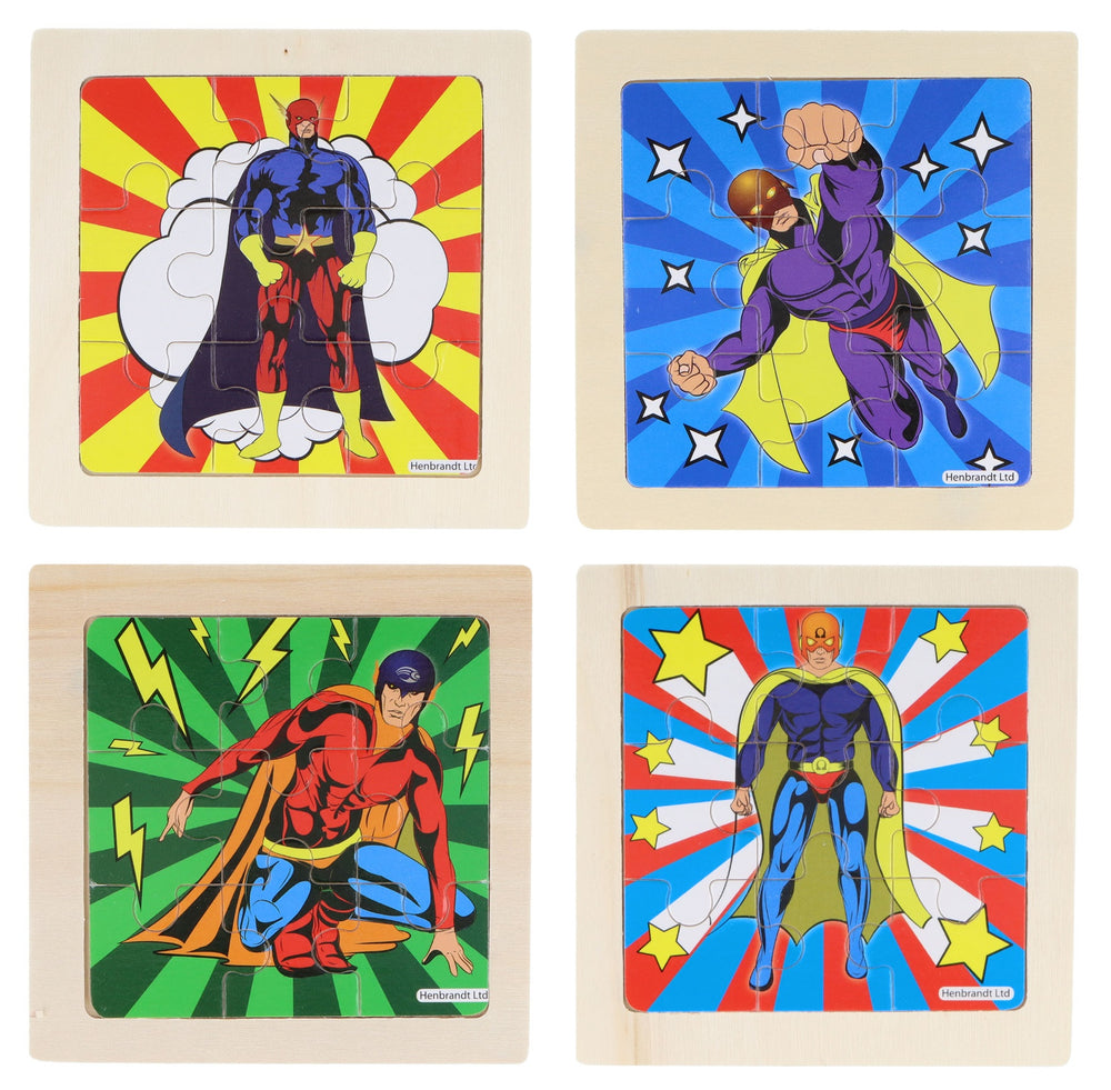 Mini Wooden Superhero Themed Jigsaw Puzzles (Pack of 4) - Anilas UK