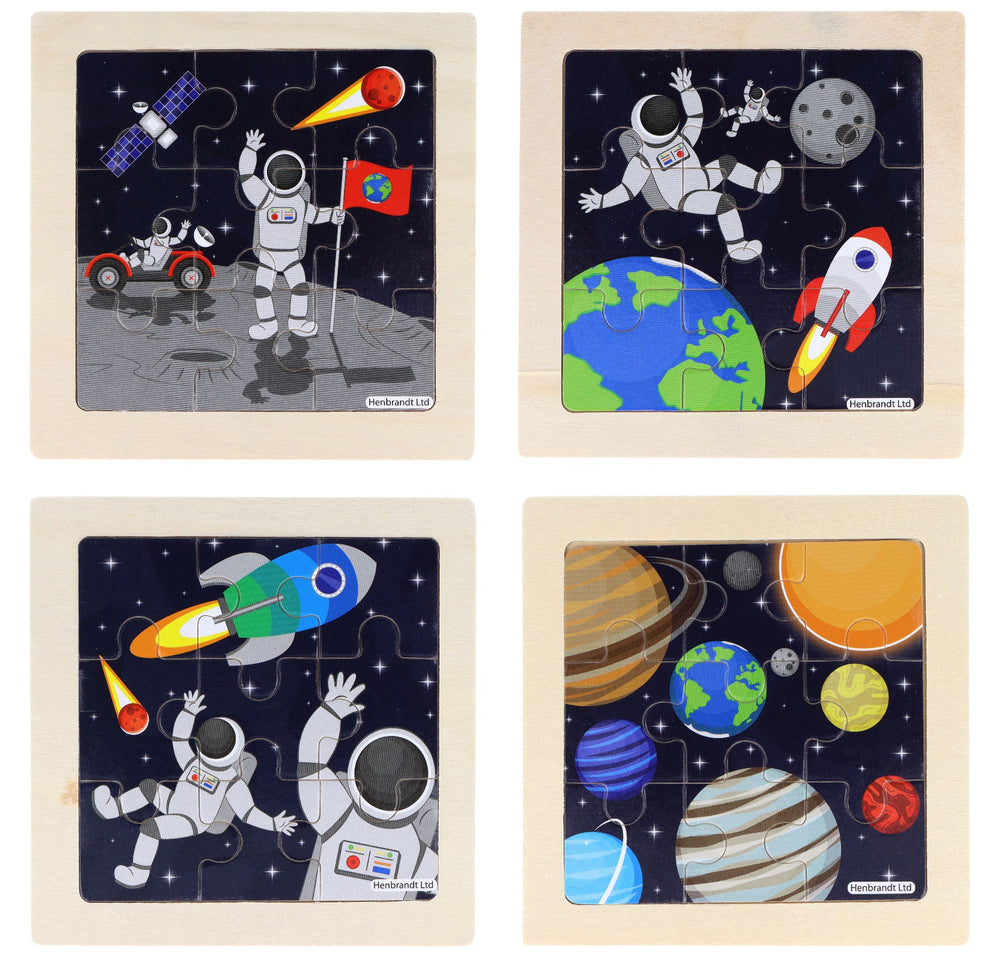 Mini Wooden Space Themed Jigsaw Puzzles (Pack of 12) - Anilas UK