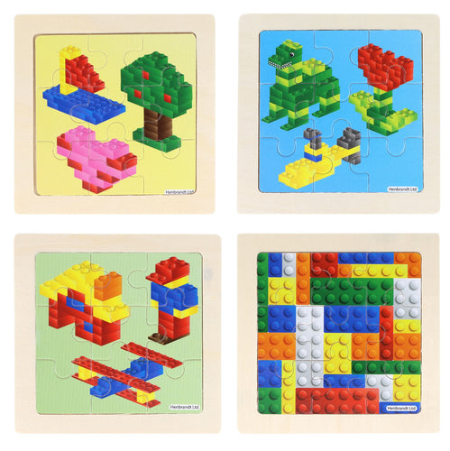 Mini Wooden Bricks Themed Jigsaw Puzzles (Pack of 12) - Anilas UK