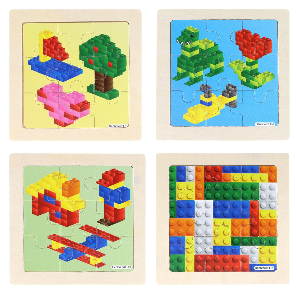 Mini Wooden Bricks Themed Jigsaw Puzzles (Pack of 12) - Anilas UK
