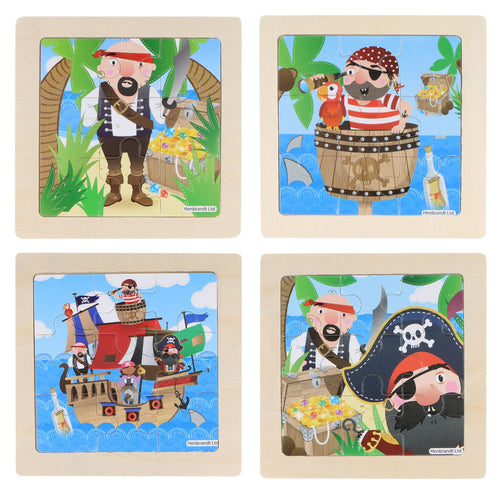 Mini Wooden Pirate Themed Jigsaw Puzzles (Pack of 12) - Anilas UK