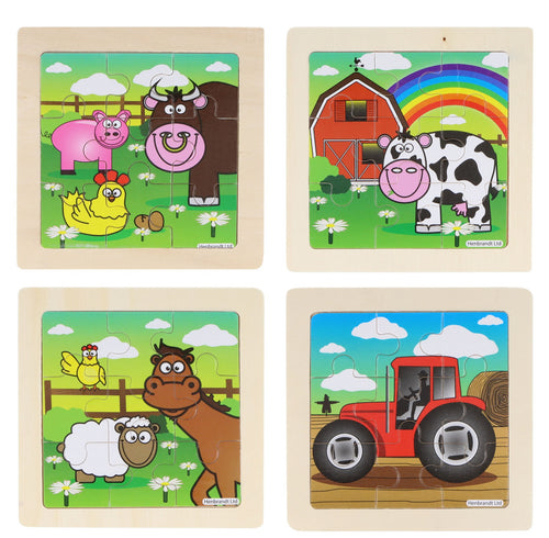 Mini Wooden Farm Animals Themed Jigsaw Puzzles (Pack of 4) - Anilas UK