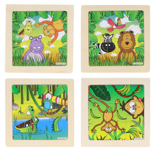 Mini Wooden Jungle Themed Jigsaw Puzzles (Pack of 4) - Anilas UK