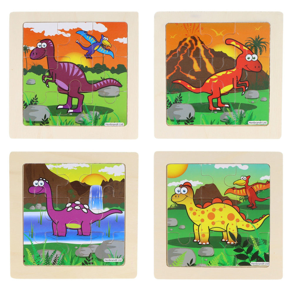 Mini Wooden Dinosaur Themed Jigsaw Puzzles (Pack of 4) - Anilas UK