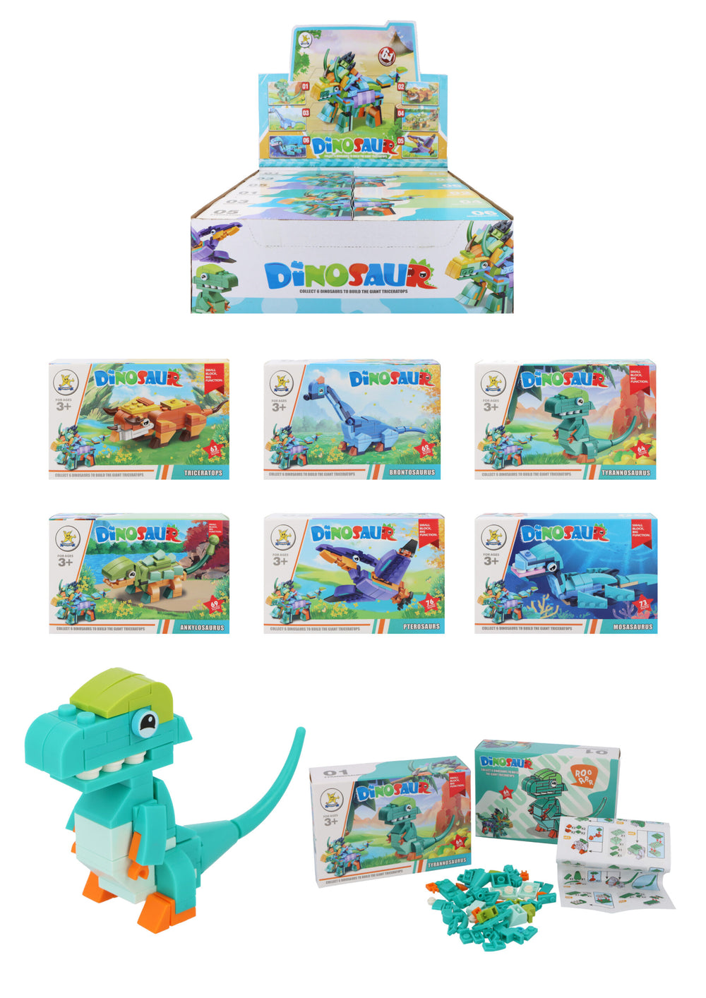 Dinosaur Building Block Brick Kit 6-in-1 - Anilas UK