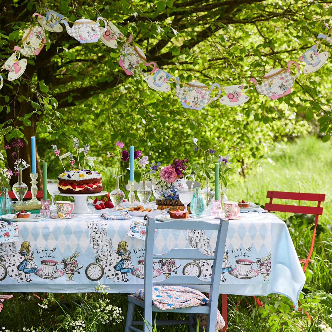 Blue Alice in Wonderland Paper Table Cover - Anilas UK