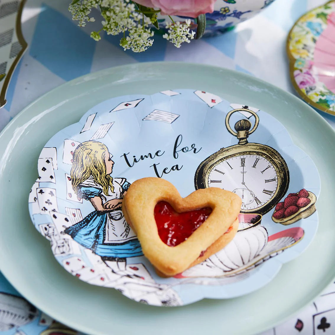 Blue Alice in Wonderland Recyclable Paper Plates - 12 Pack - Anilas UK