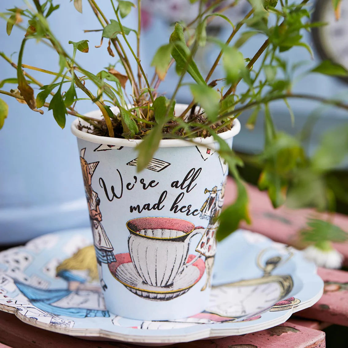 Blue Alice in Wonderland Recyclable Paper Cups - 8 Pack - Anilas UK