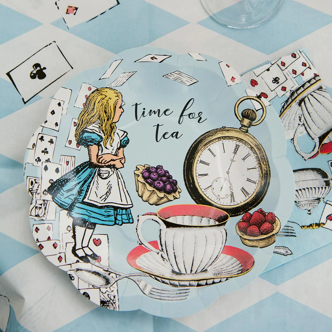 Blue Alice in Wonderland Recyclable Paper Plates - 12 Pack - Anilas UK