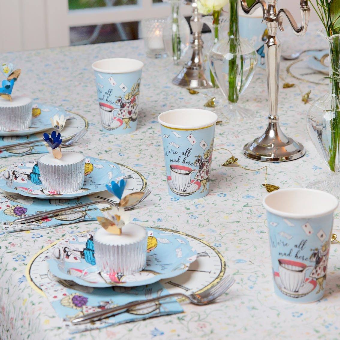Blue Alice in Wonderland Recyclable Paper Cups - 8 Pack - Anilas UK