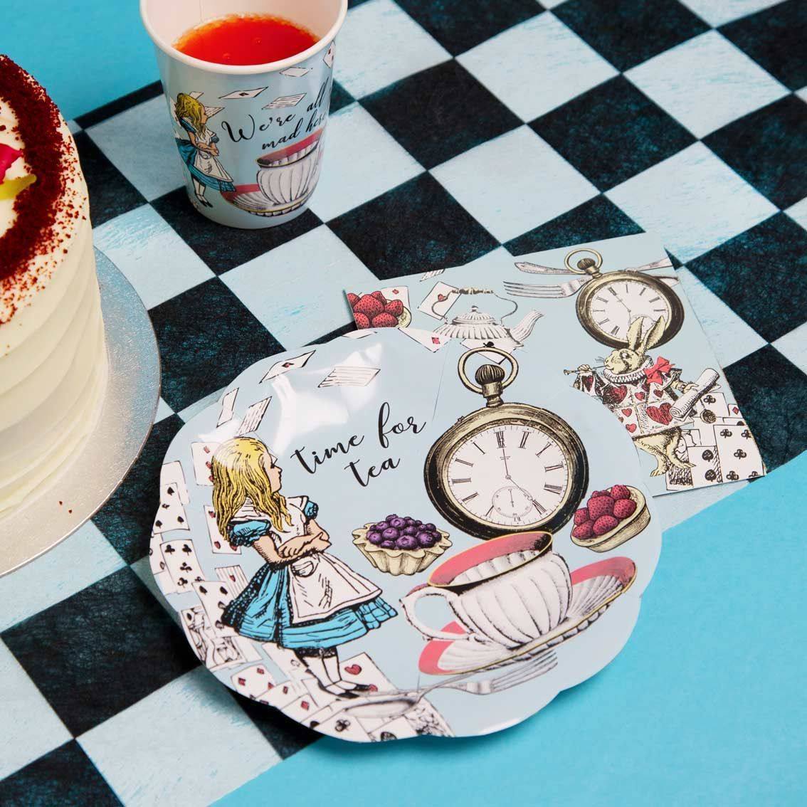 Blue Alice in Wonderland Recyclable Paper Cups - 8 Pack - Anilas UK