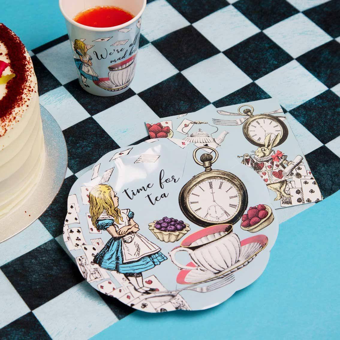 Blue Alice in Wonderland Recyclable Paper Plates - 12 Pack - Anilas UK