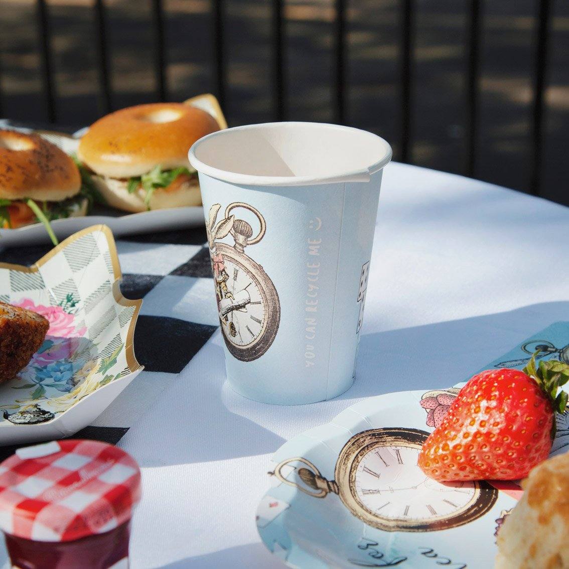 Blue Alice in Wonderland Recyclable Paper Cups - 8 Pack - Anilas UK