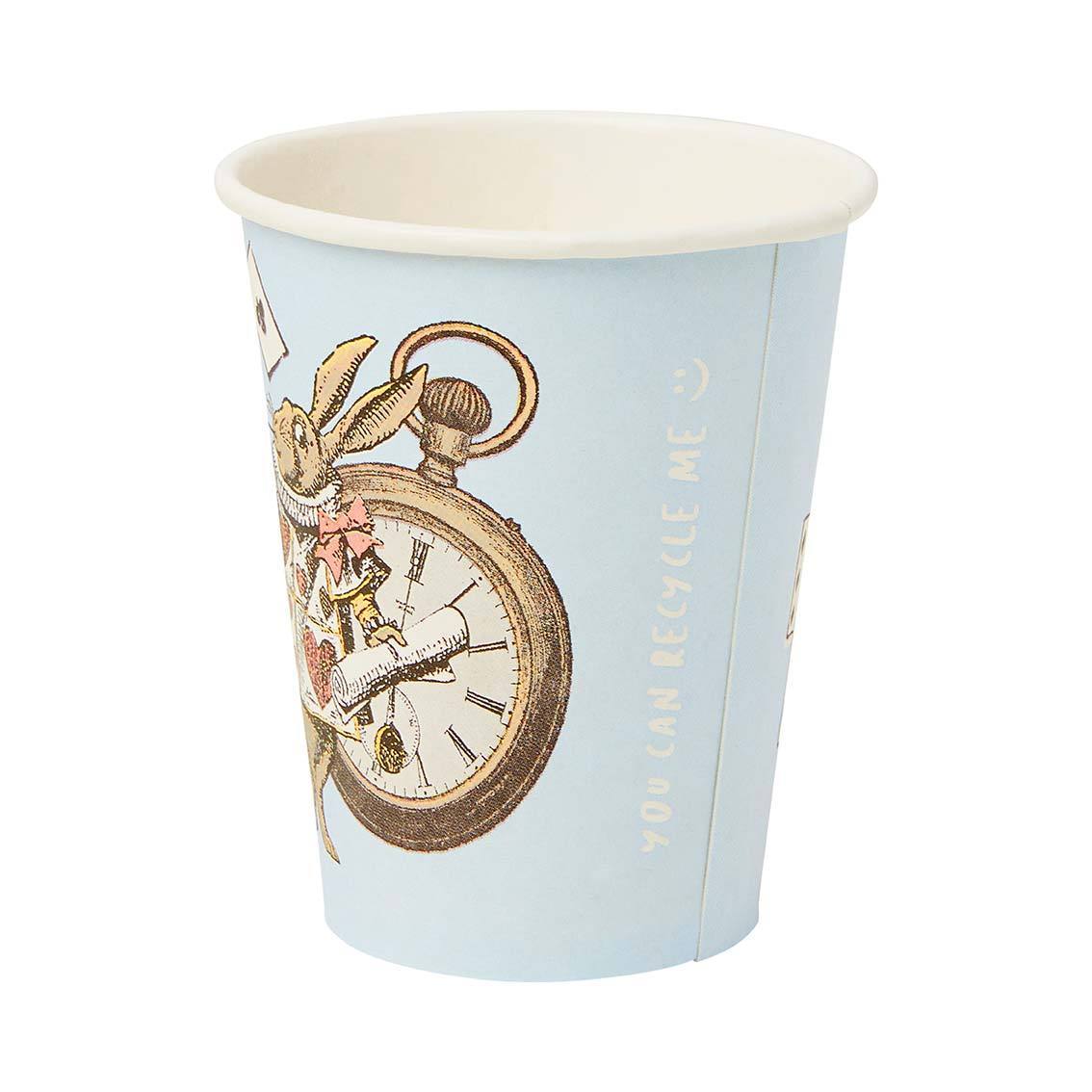 Blue Alice in Wonderland Recyclable Paper Cups - 8 Pack - Anilas UK