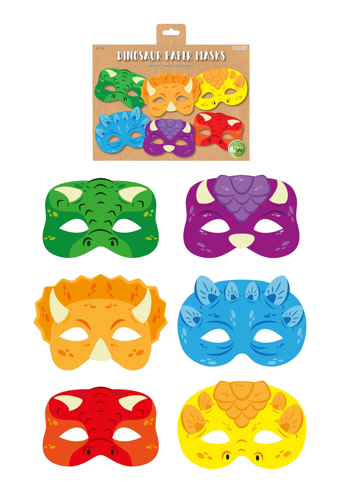 Dinosaur Paper Masks (pack of 12) - Anilas UK