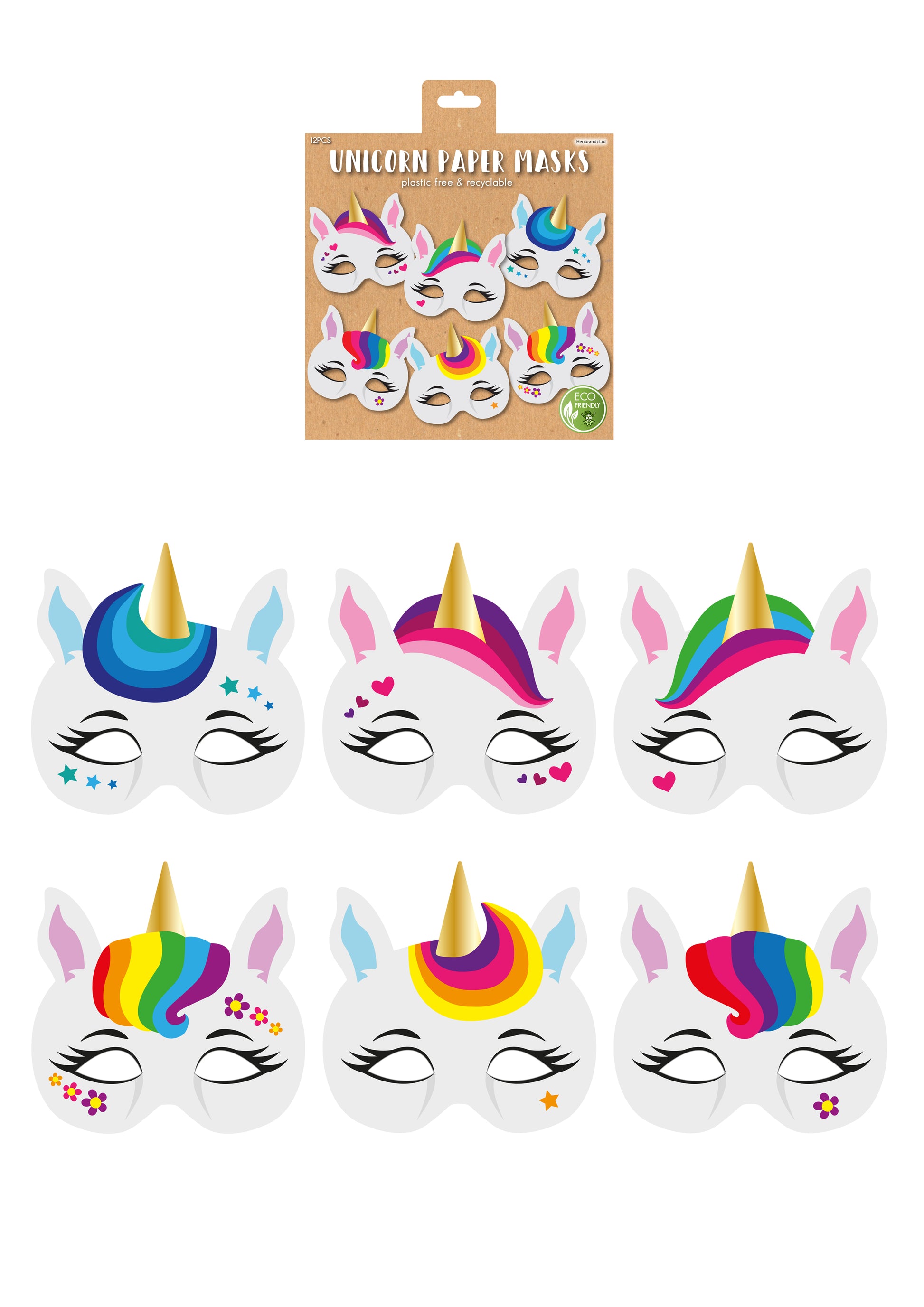 Unicorn Paper Masks (pack of 12) - Anilas UK