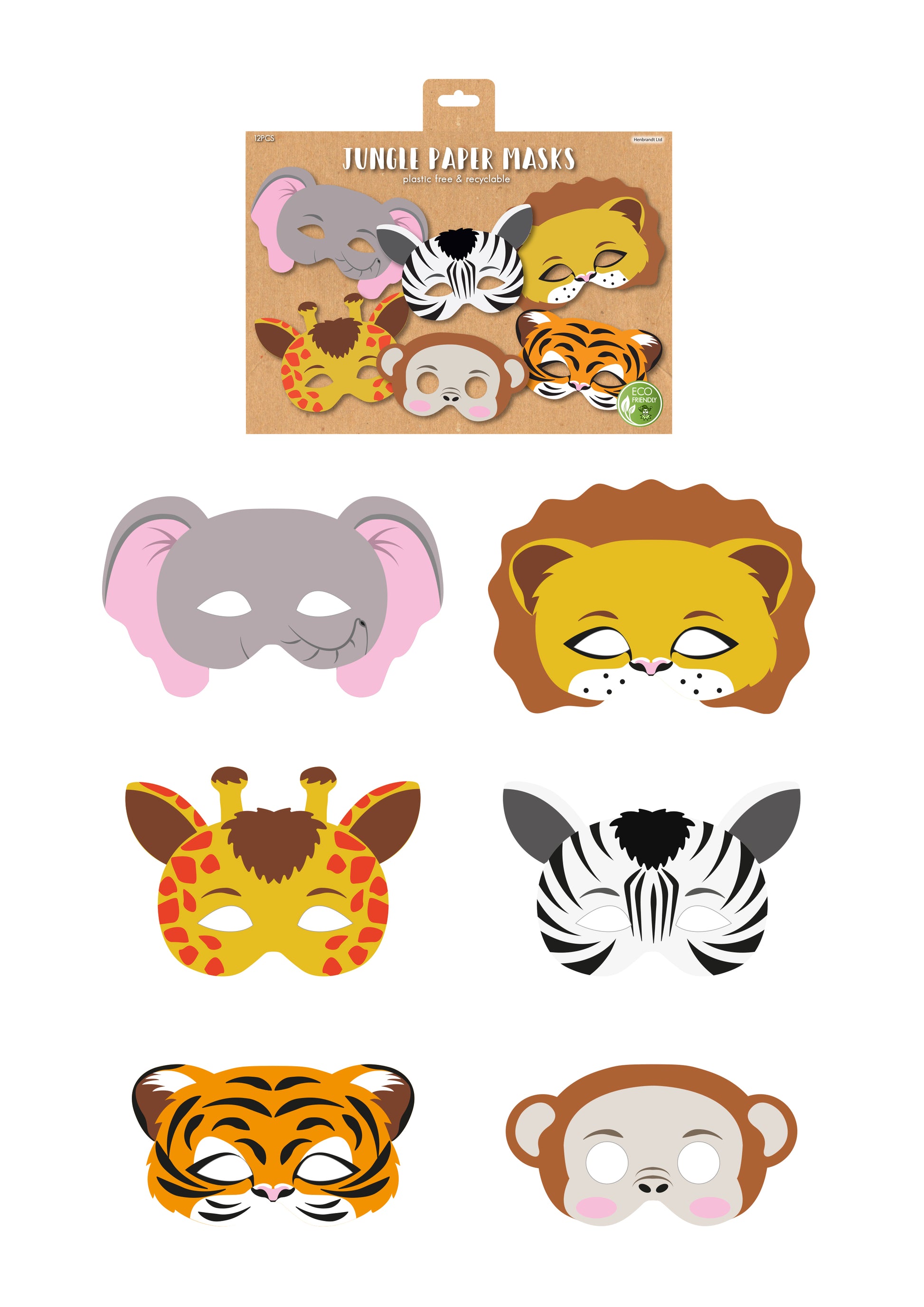 Jungle Paper Masks (pack of 12) - Anilas UK