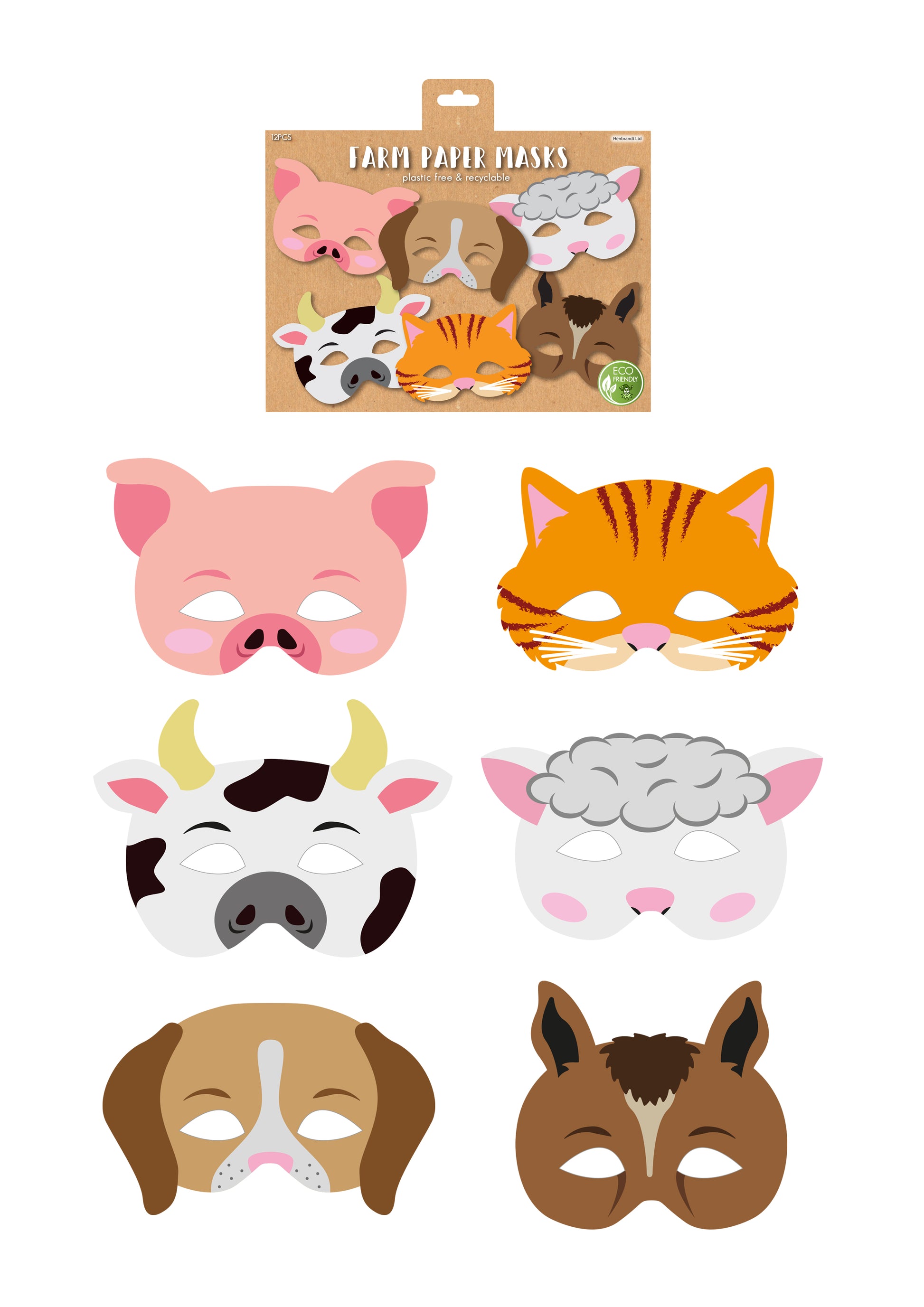 Farm Paper Masks (pack of 12) - Anilas UK